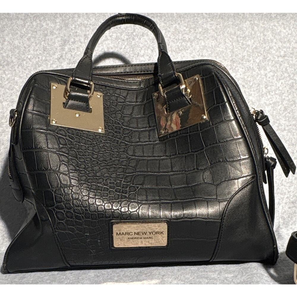 Marc New York Black Crocodile Embossed Satchel, Top Handle, Detachable Strap